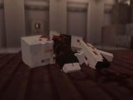 The murder discovery in the first episode of "Whitepine" which is shot entirely within Minecraft (Image via IvoryTV/YouTube)